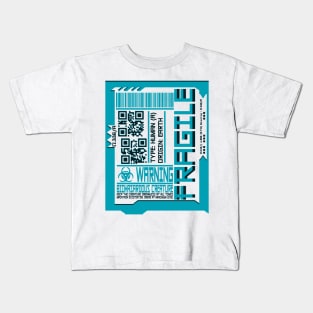 CYAN FRAGILE Cyberpunk Inspired Human Shipping Label T-Shirt Kids T-Shirt